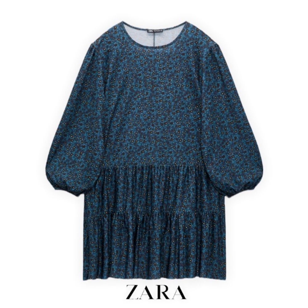 ZARA MINI FLORAL PRINT DRESS COBALT SIZE M